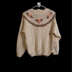 Vintage cream white flower embroidered sweater